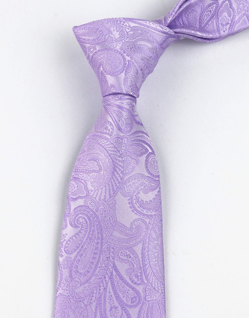 Elfeves Men's Silk Purple Ties Paisley Pattern 3.15" Width Dress Lavender Summer Necktie - Image 5